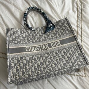 Christian Dior Large Book Tote Bag Grey Canvas